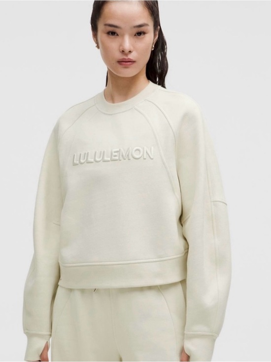 lululemon athletica Tops - lululemon oversized Scuba Pullover Cream Embossed Logo Crew Sweatshirt